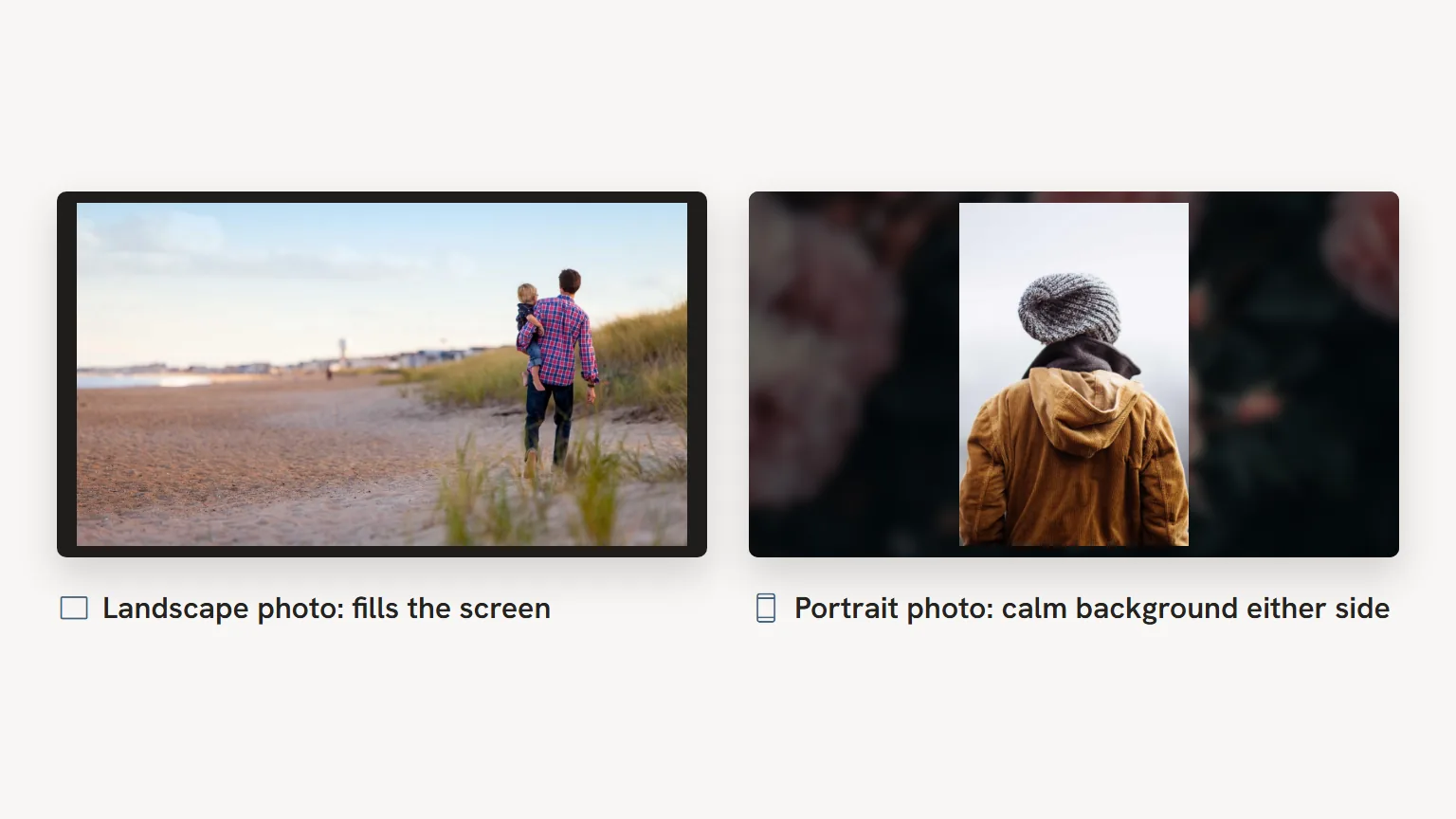 Portrait and landscape photo side by side in a 16:9 funeral presentation